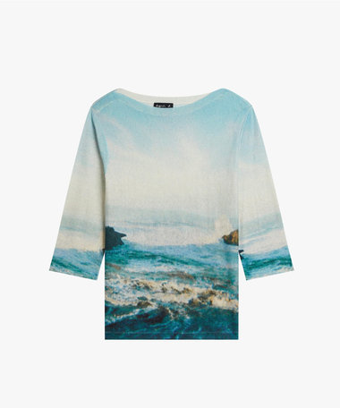 フォトプリント シルク リネン ニット プルオーバー "Mer"