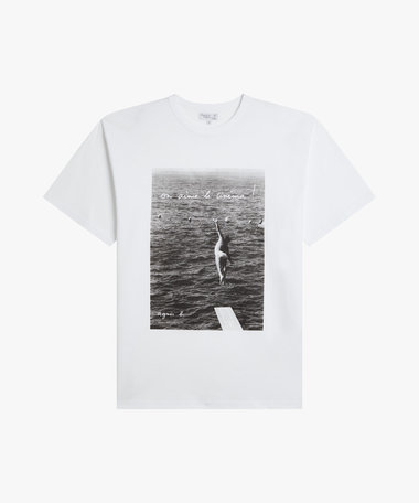 メンズ フォト メッセージ プリント コットン 半袖 Tシャツ "On aime le cinema!"