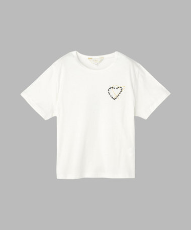 ロゴ刺繍 ハート プリント コットン 半袖 Tシャツ