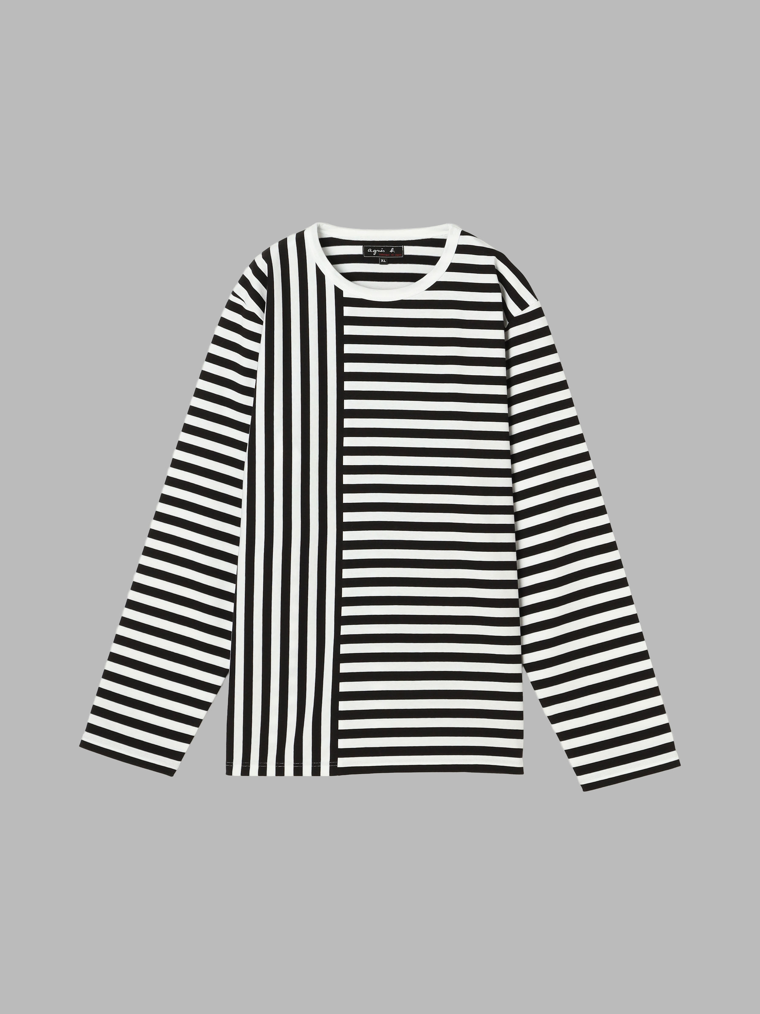 【by R 限定品】agnes b. 細ボーダーxストライプ コットン 長袖 Tシャツ "Haru"