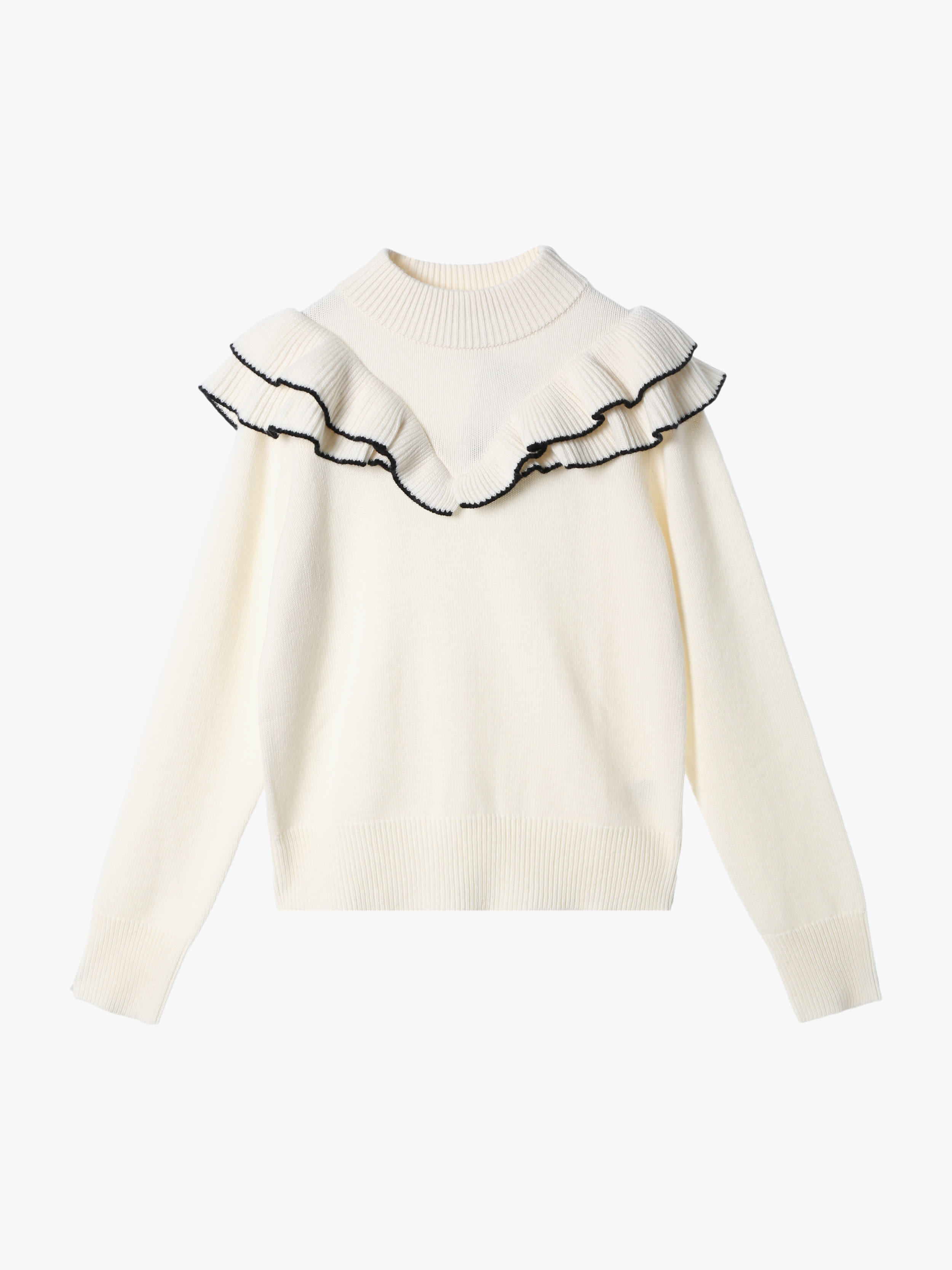 【Outlet】フリル ウール カシミヤ 長袖 ニット プルオーバー "Volants"