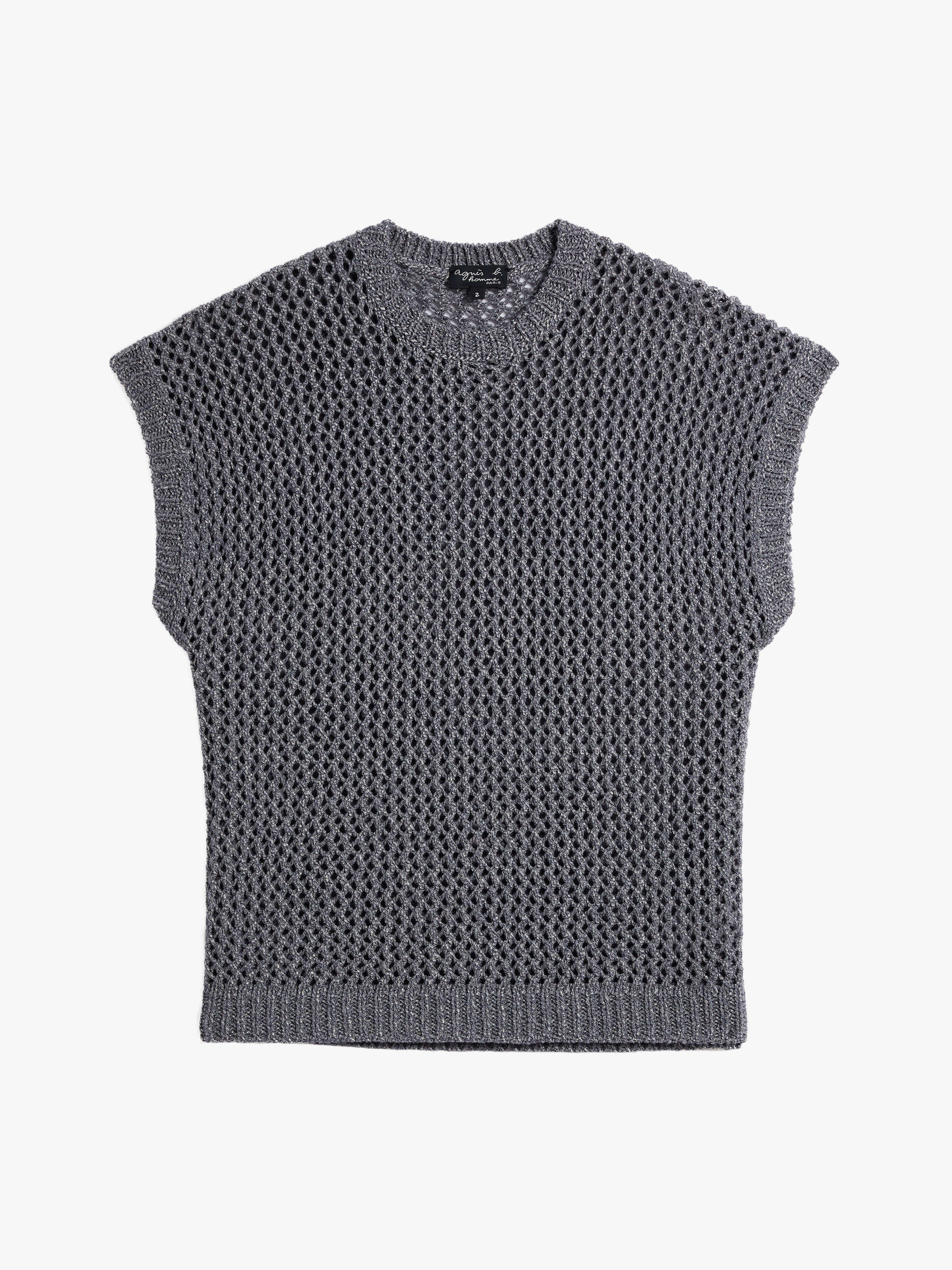 メンズ フィッシュネット コットン ノースリーブ ニット プルオーバー "Cary"
