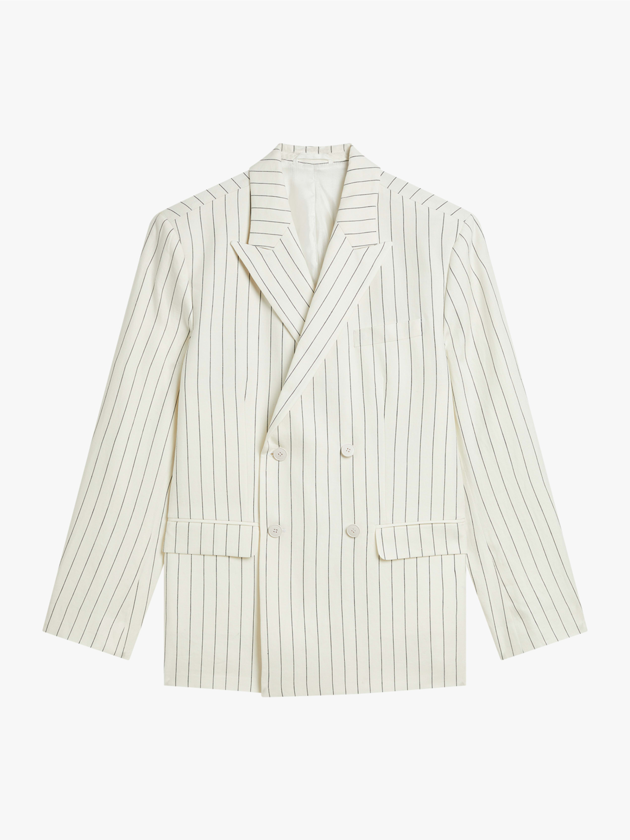 メンズ ストライプ リネン ダブルブレスト ジャケット "Marcel"