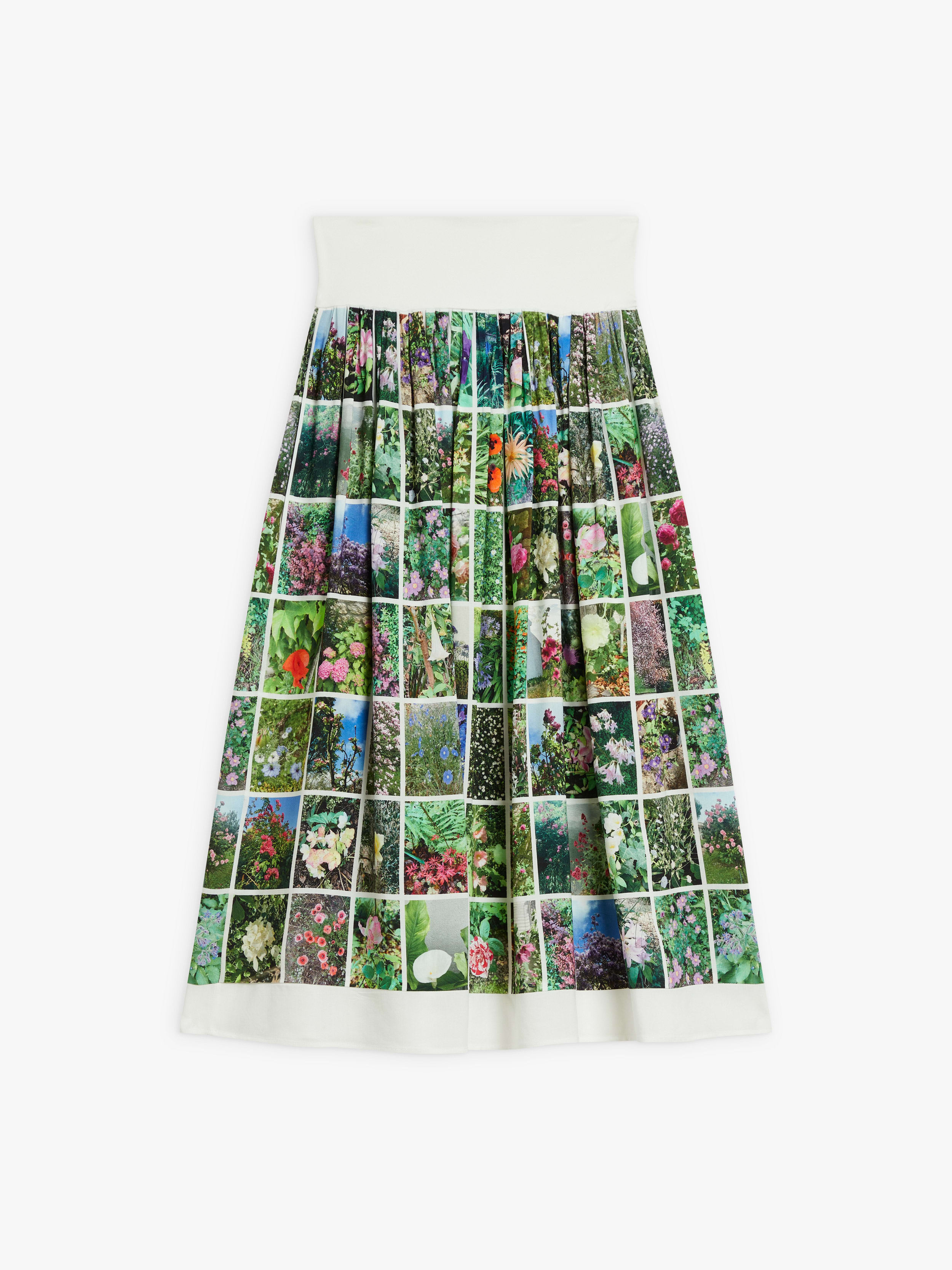 フォトプリント ギャザー ロングスカート "Instagram fleurs"
