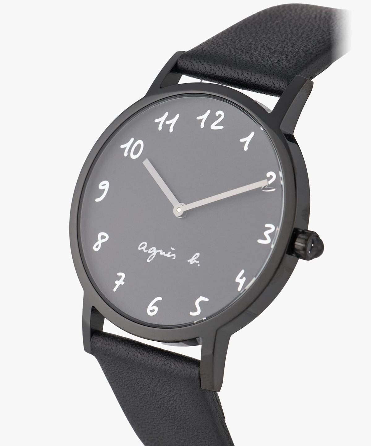 HOMME メンズ ブラック レザー ラウンド ウォッチ "Marcello" ブラック