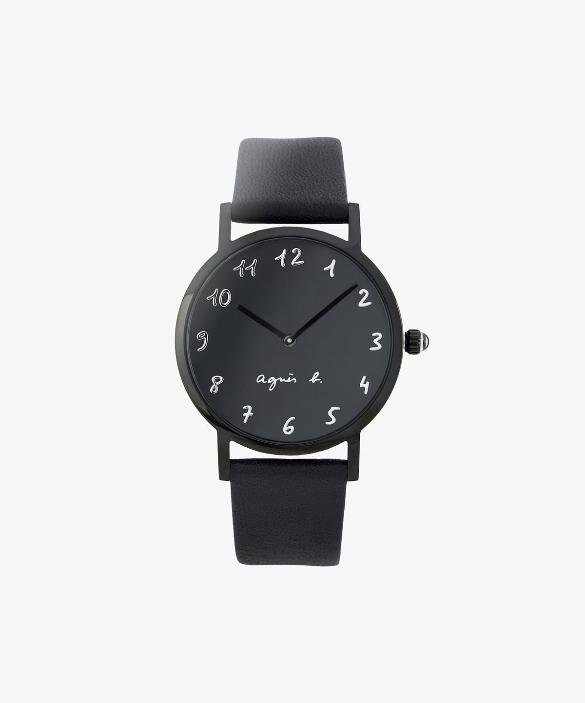 HOMME メンズ ブラック レザー ラウンド ウォッチ "Marcello" ブラック