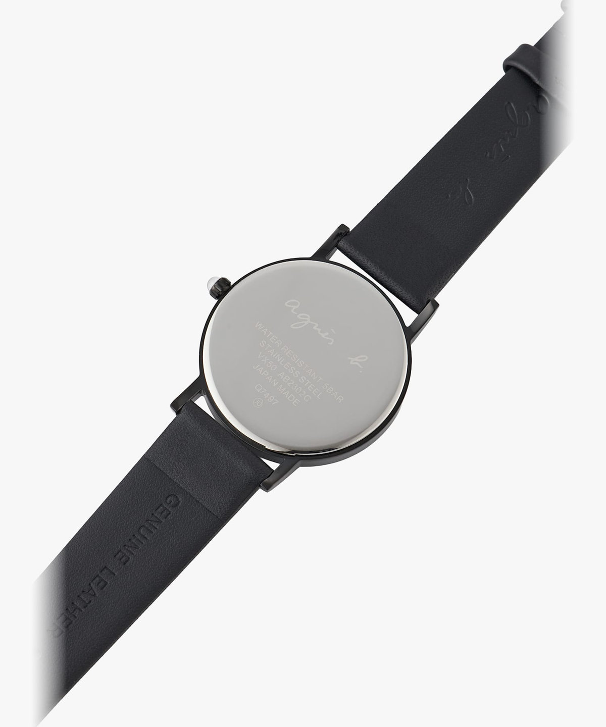 HOMME メンズ ブラック レザー ラウンド ウォッチ "Marcello" ブラック
