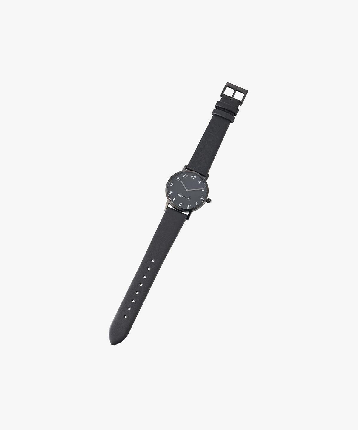 HOMME メンズ ブラック レザー ラウンド ウォッチ "Marcello" ブラック