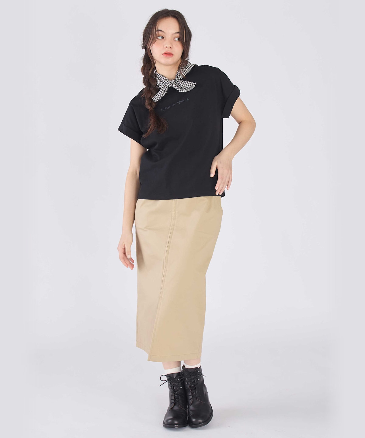 To b. by agnès b. ロゴ プリント コットン マカロン Tシャツ ブラック