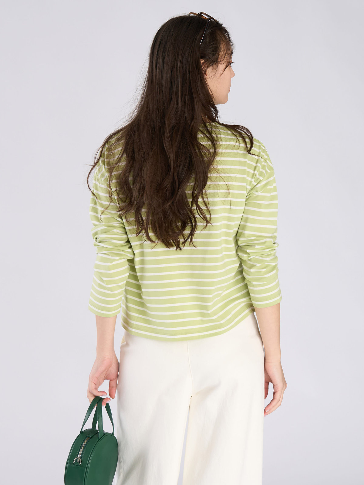 To b. by agnès b. ボーダー ロゴ 刺繍 長袖 Tシャツ グリーン