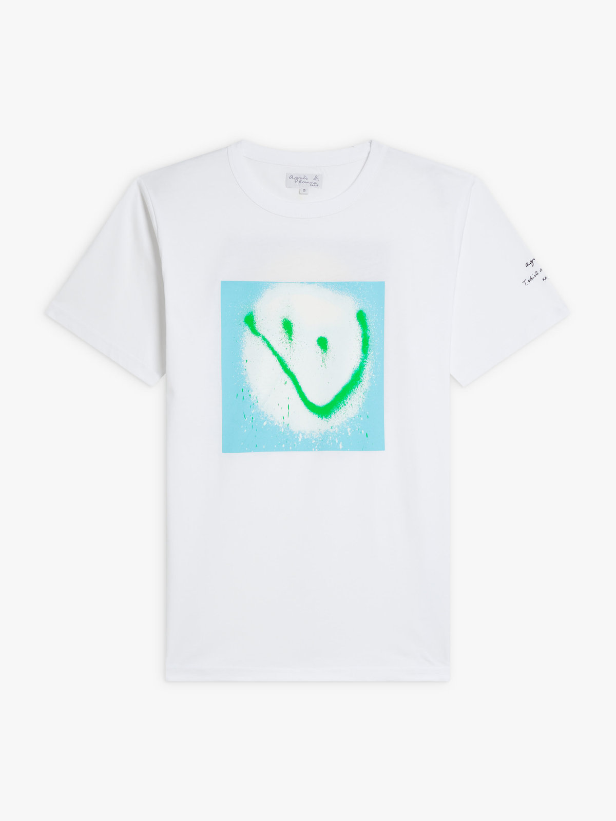 HOMME メンズ メンズ オーガニックコットン プリント 半袖 アーティスト Tシャツ ”KATSU” ホワイト