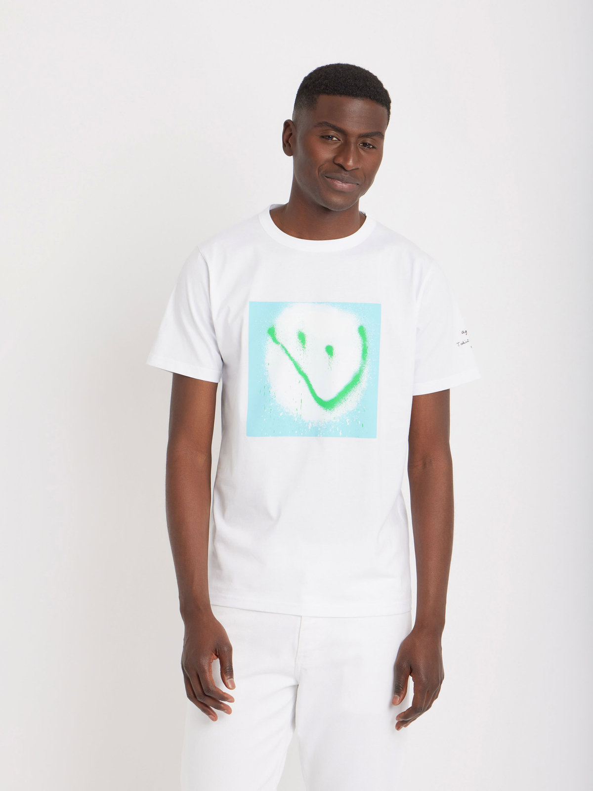 HOMME メンズ メンズ オーガニックコットン プリント 半袖 アーティスト Tシャツ ”KATSU” ホワイト