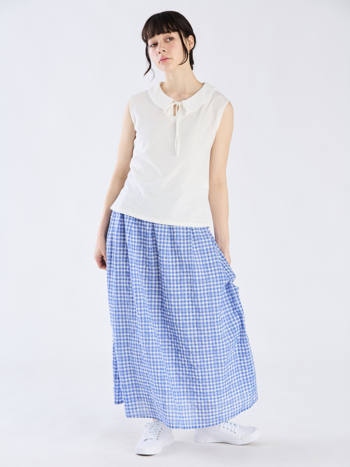 To b. by agnès b. 【Outlet】【セットアップ対応商品】ギンガムロングスカート ブルー