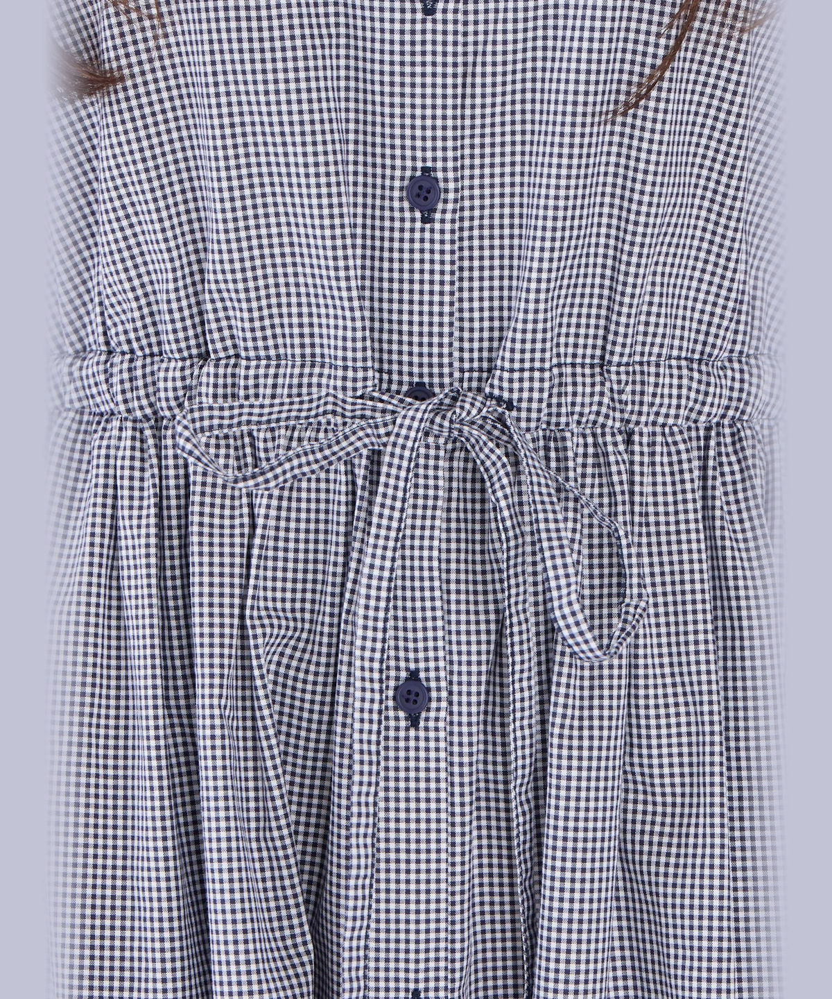 To b. by agnès b. ギンガムチェック コットン フリル ワンピース ネイビー