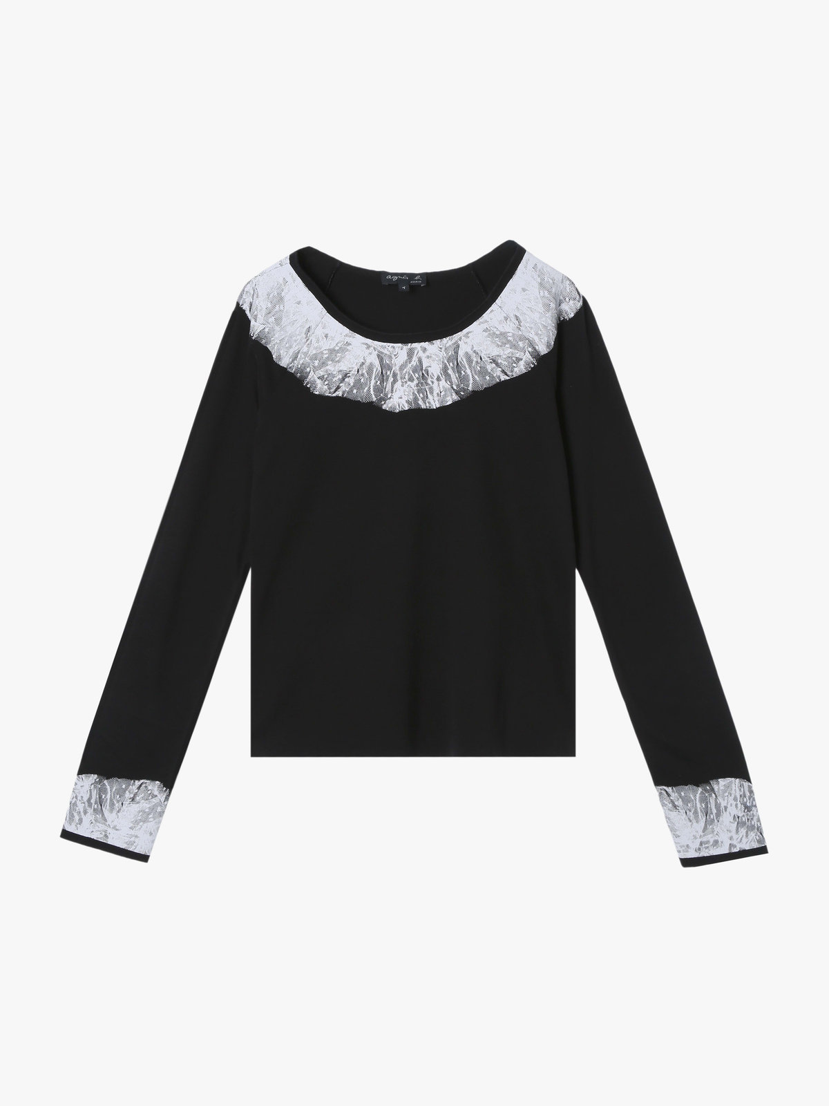 FEMME ウィメンズ 【Outlet】チュールプリント ラグラン 長袖 Tシャツ "Delphe" ブラック