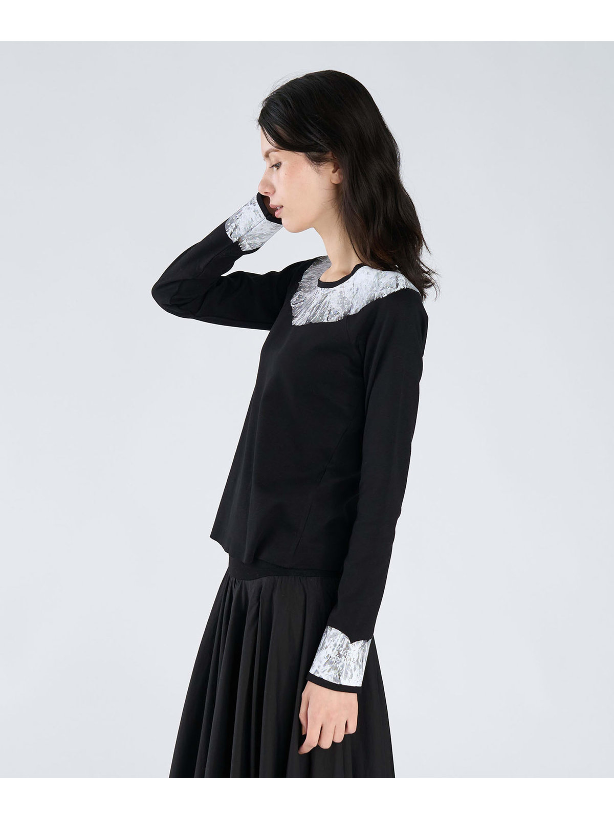 FEMME ウィメンズ 【Outlet】チュールプリント ラグラン 長袖 Tシャツ "Delphe" ブラック