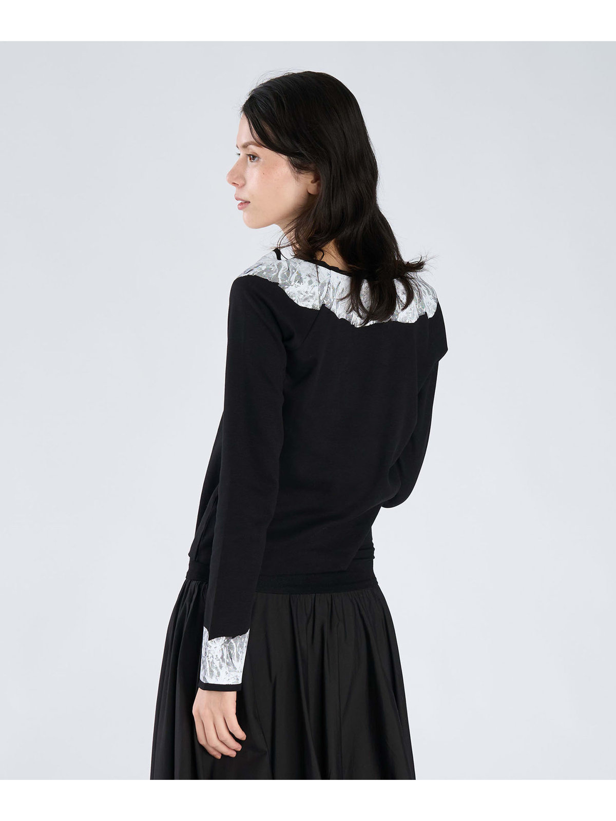 FEMME ウィメンズ 【Outlet】チュールプリント ラグラン 長袖 Tシャツ "Delphe" ブラック