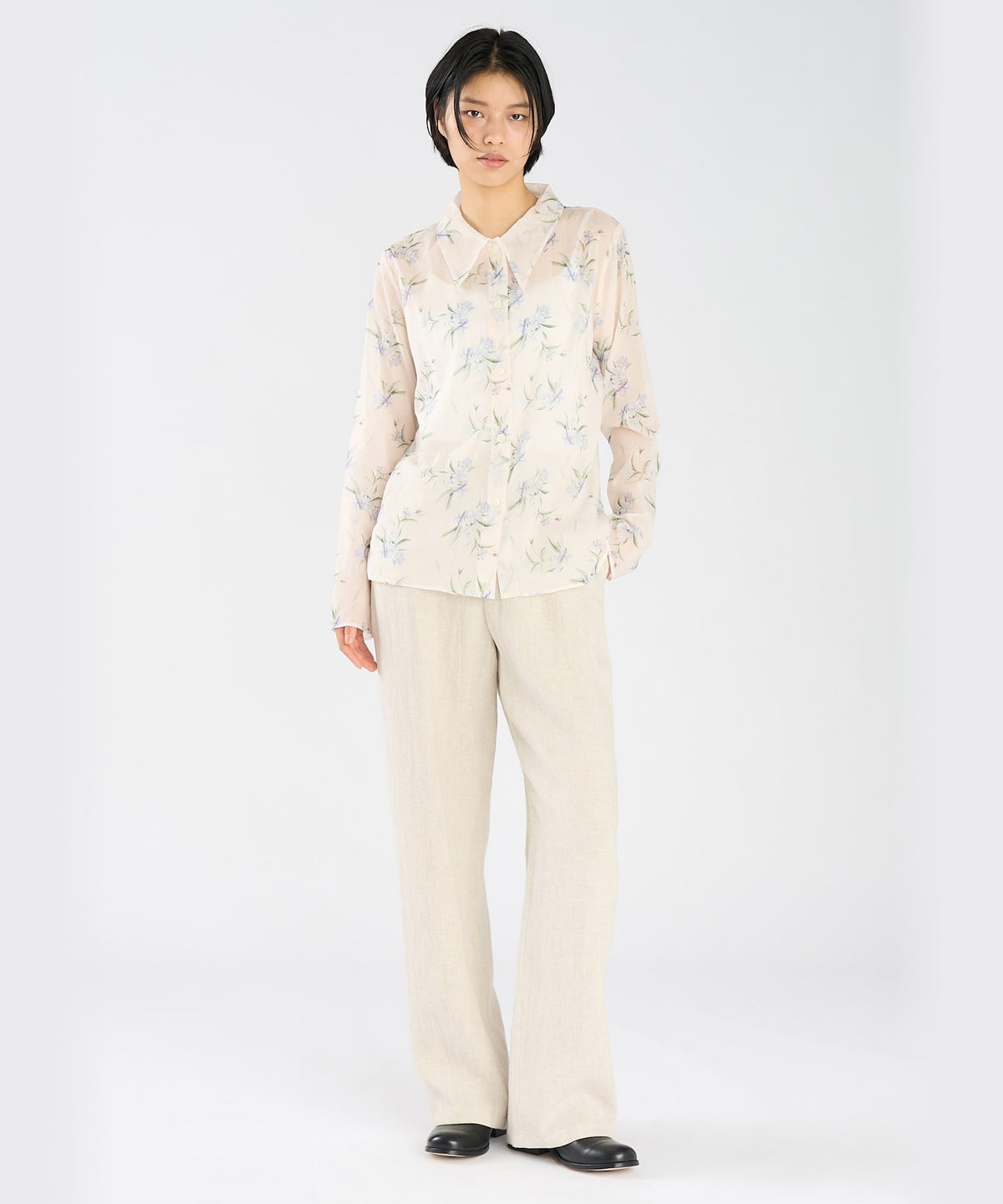 FEMME ウィメンズ フローラル プリント コットン 長袖 ブラウス "Fine" アイボリー