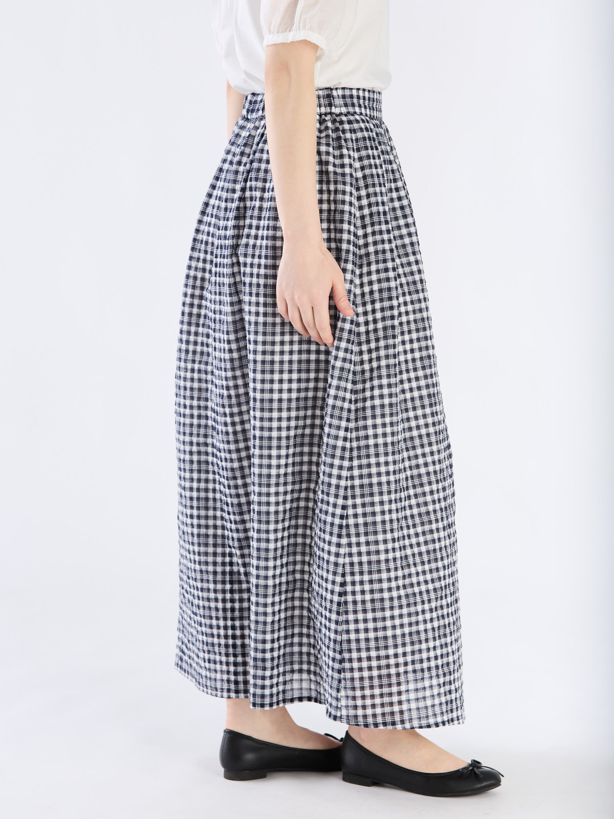 To b. by agnès b. 【Outlet】【セットアップ対応商品】ギンガムロングスカート ネイビー