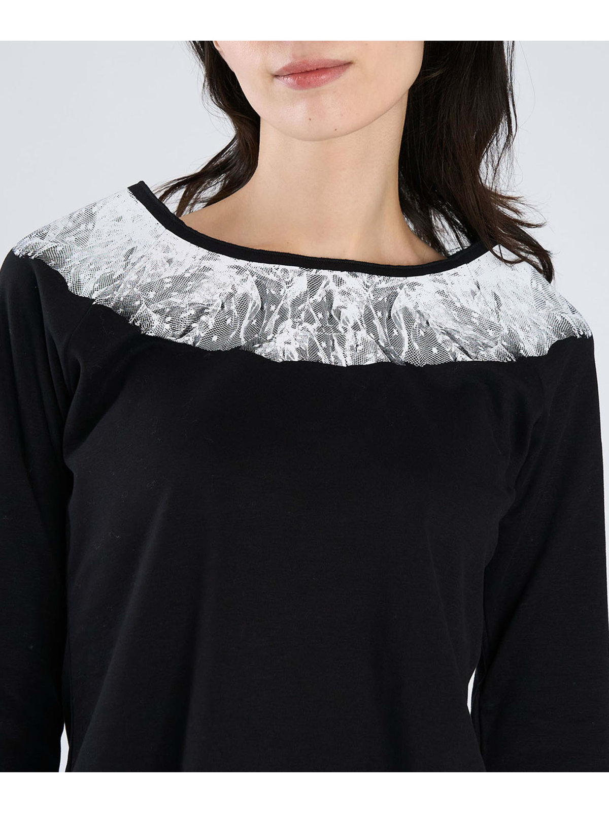 FEMME ウィメンズ 【Outlet】チュールプリント ラグラン 長袖 Tシャツ "Delphe" ブラック