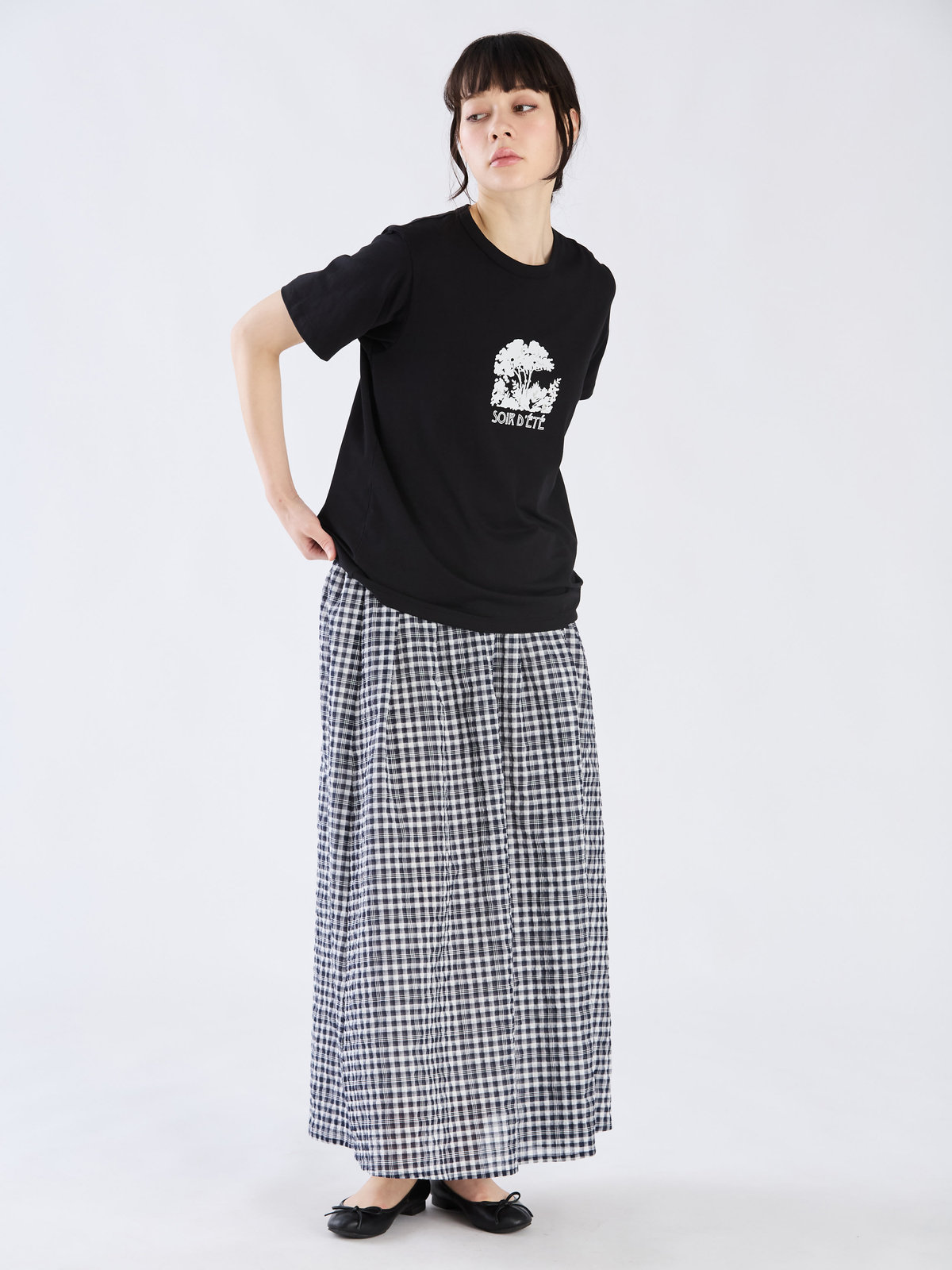 To b. by agnès b. 【Outlet】【セットアップ対応商品】ギンガムロングスカート ネイビー