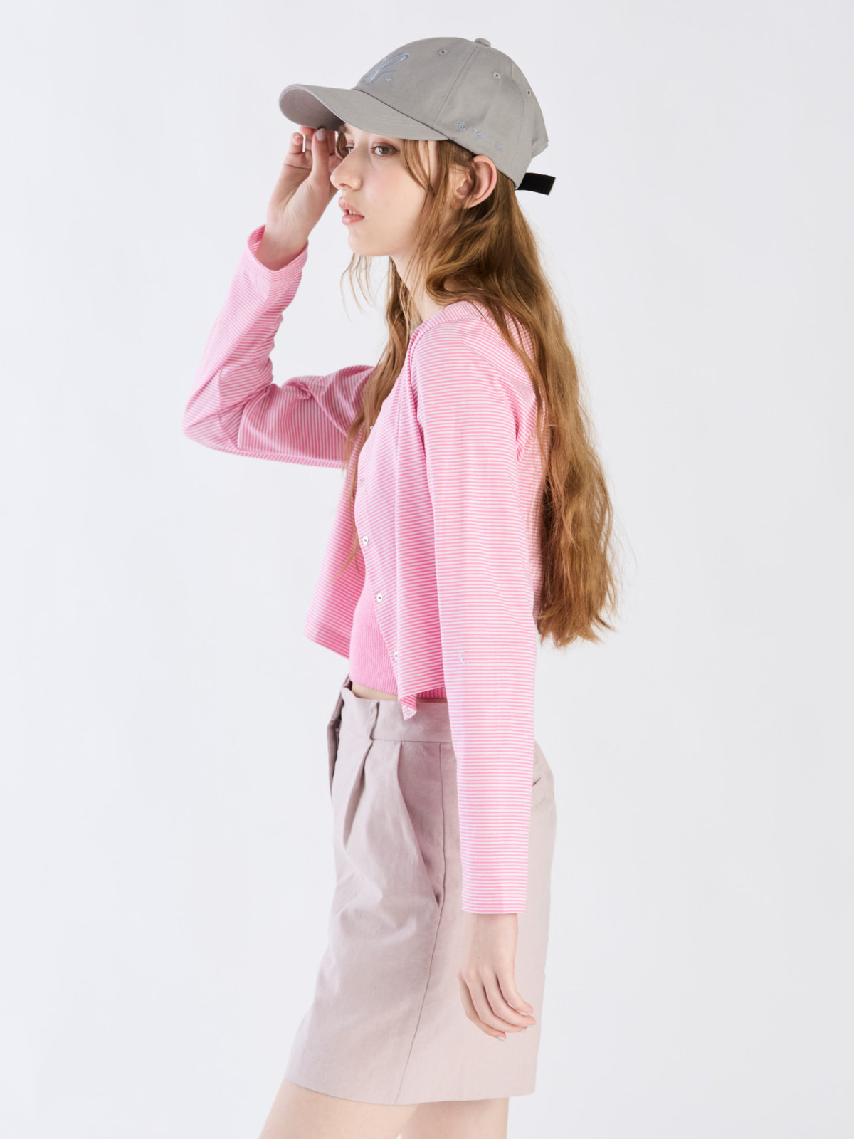 To b. by agnès b. 【Outlet】ボーダーコンパクトカーディガン ピンク