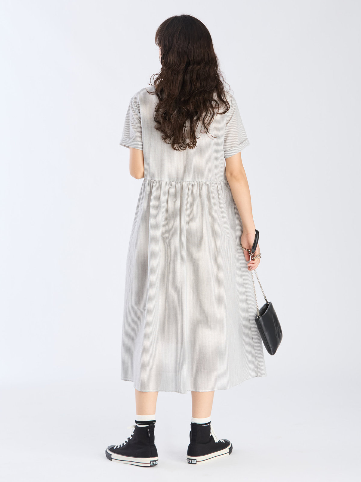 To b. by agnès b. 【Outlet】ストライプ コットンボイル ショートスリーブ ワンピース ブラック