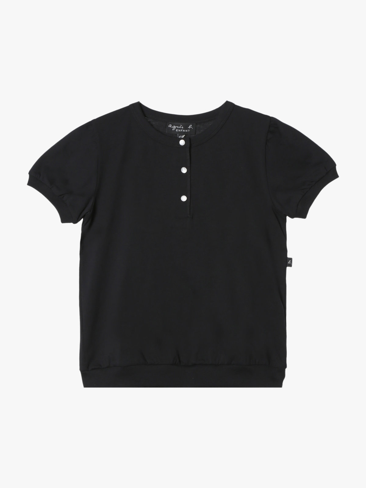 ENFANT ガールズ キッズ コットン ヘンリーネック 半袖 Tシャツ ブラック