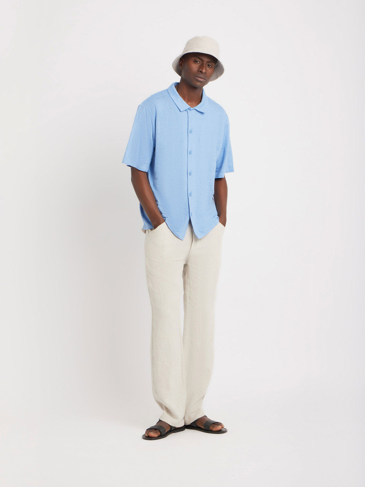 HOMME メンズ JDJ6 CHEMISE ジャージ リネン シャツ ブルー