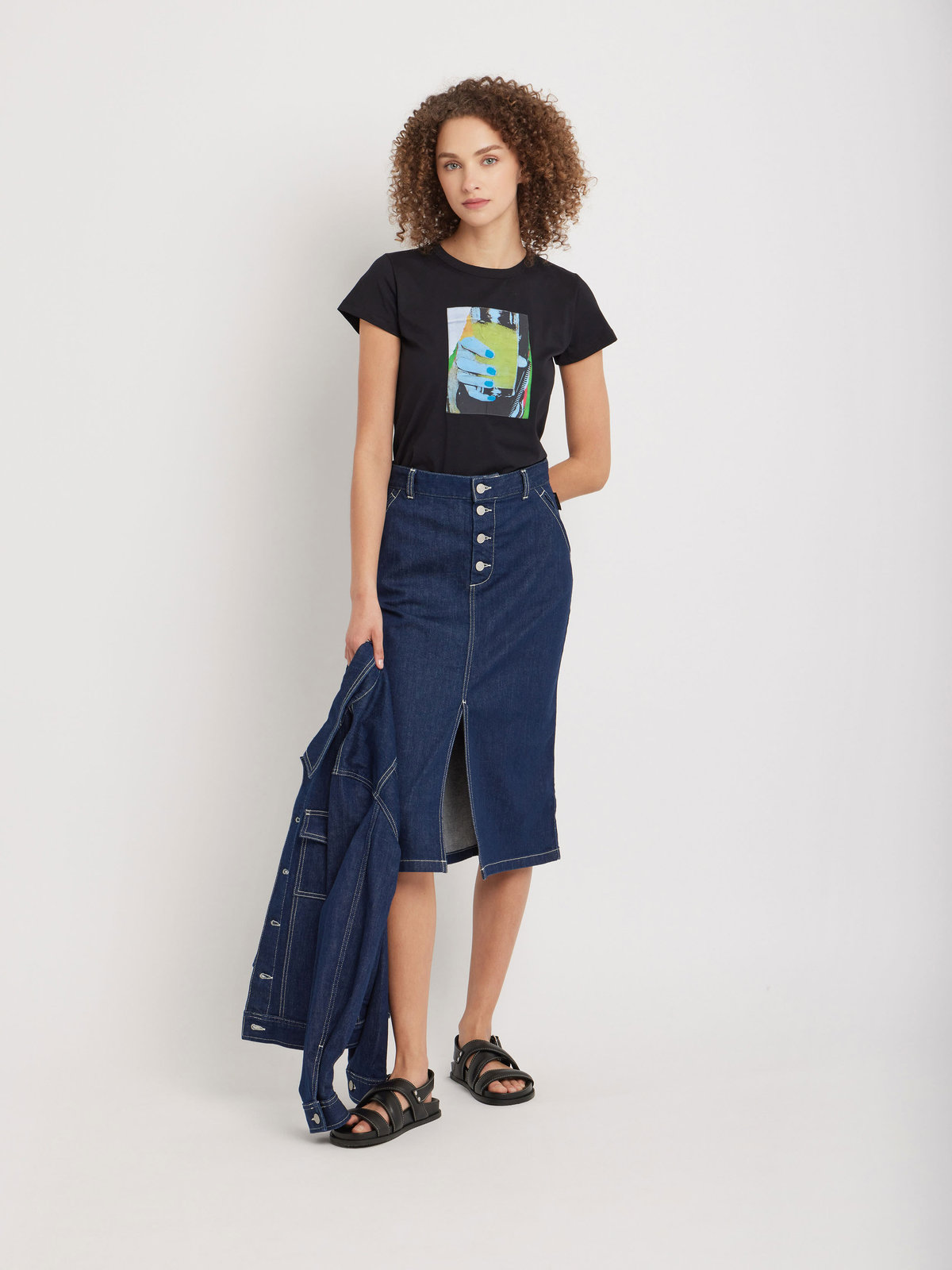FEMME ウィメンズ オーガニックコットン フォトプリント 半袖 Tシャツ ブラック