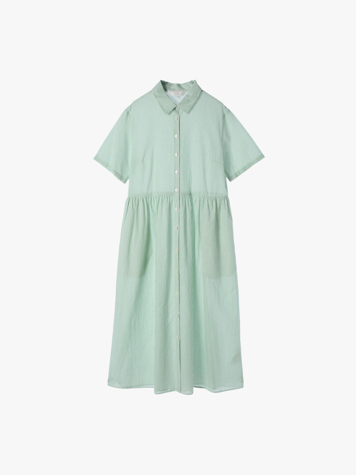 To b. by agnès b. 【Outlet】ストライプ コットンボイル ショートスリーブ ワンピース グリーン