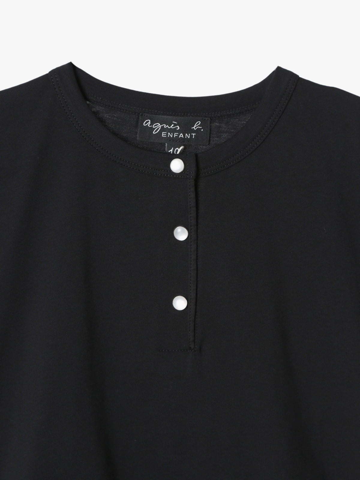 ENFANT ガールズ キッズ コットン ヘンリーネック 半袖 Tシャツ ブラック