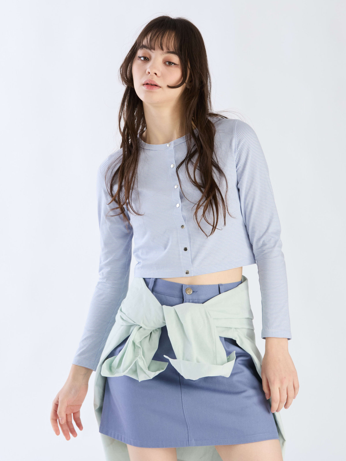 To b. by agnès b. 【Outlet】ボーダーコンパクトカーディガン ブルー