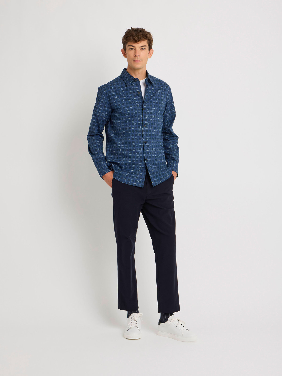 HOMME メンズ メンズ チェック コットン 長袖 シャツ ”Thomas” ブルー系その他