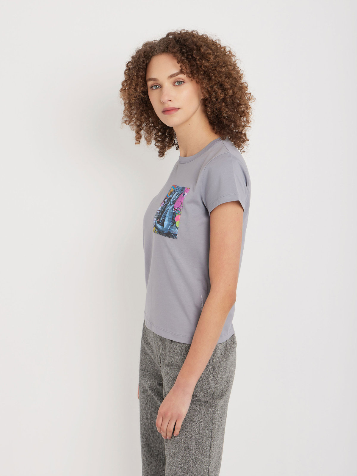 FEMME ウィメンズ オーガニックコットン フォトプリント 半袖 Tシャツ グレー