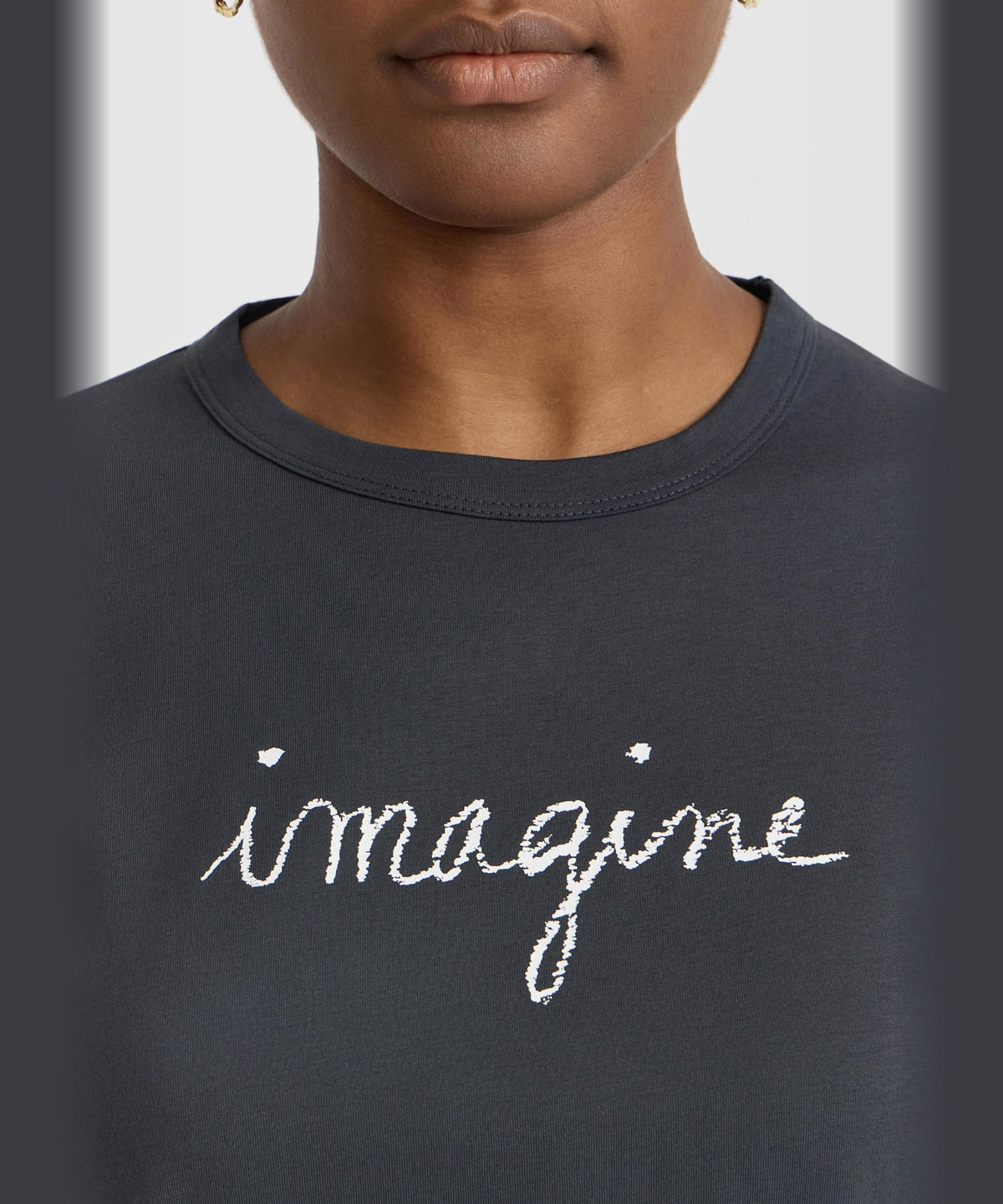 FEMME ウィメンズ メッセージ プリント コットン 半袖 Tシャツ "imagine" グレー
