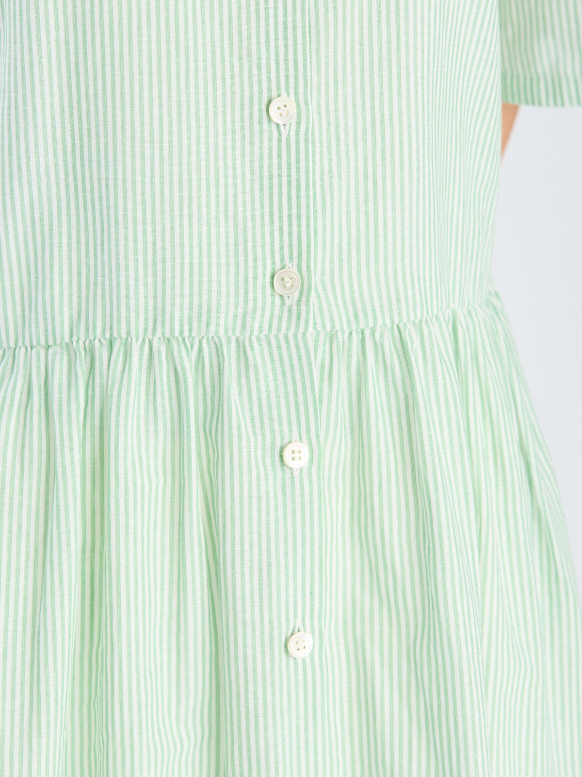 To b. by agnès b. 【Outlet】ストライプ コットンボイル ショートスリーブ ワンピース グリーン