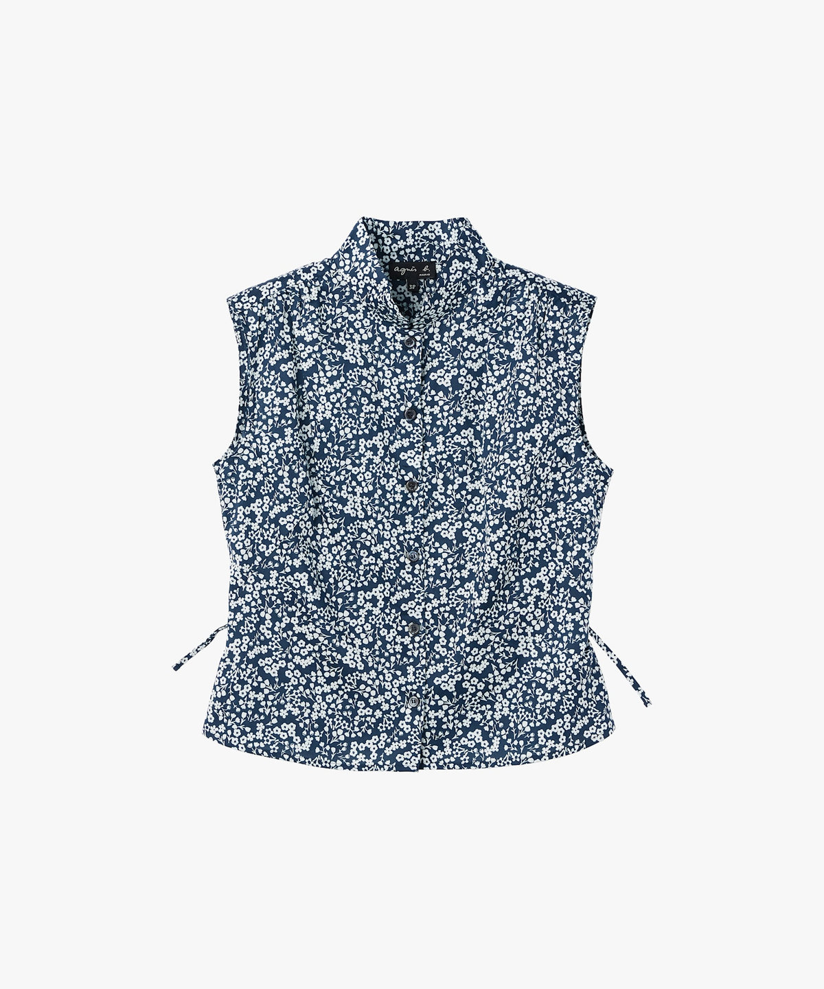 FEMME ウィメンズ フラワープリント コットン ノースリーブ ブラウス "Ginette" ネイビー