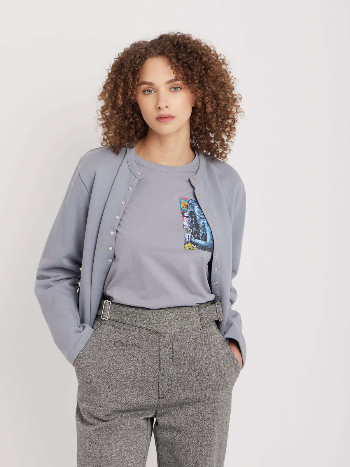 FEMME ウィメンズ オーガニックコットン フォトプリント 半袖 Tシャツ グレー
