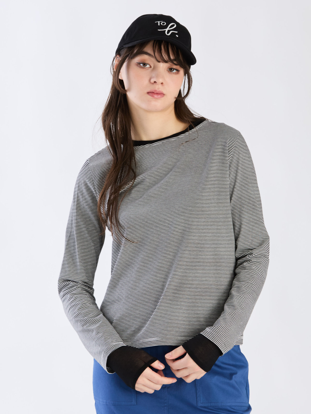 To b. by agnès b. 【Outlet】ボーダーロングスリーブTシャツ ブラック