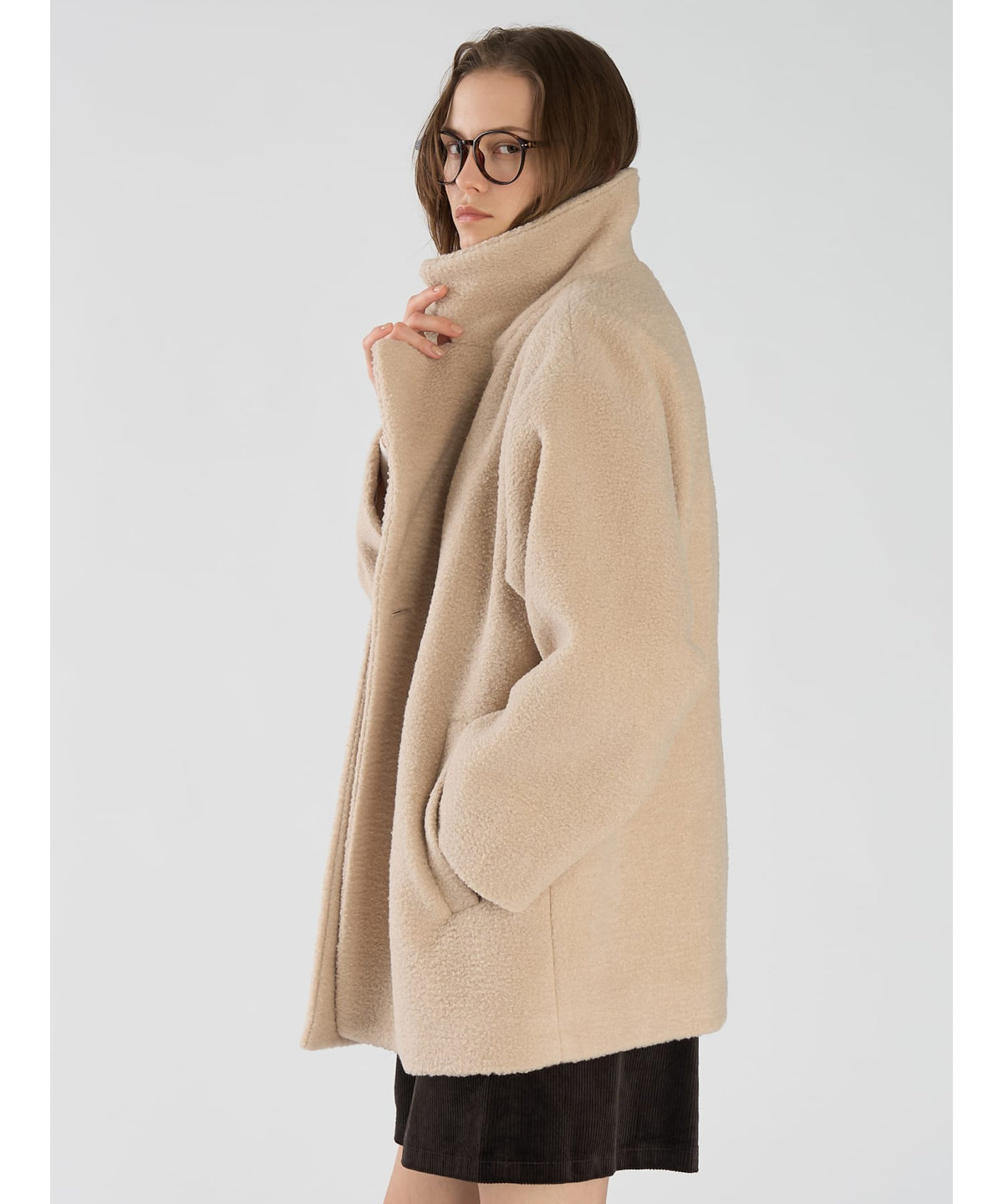 To b. by agnès b. フラッフィー カーリー ピーコート ベージュ