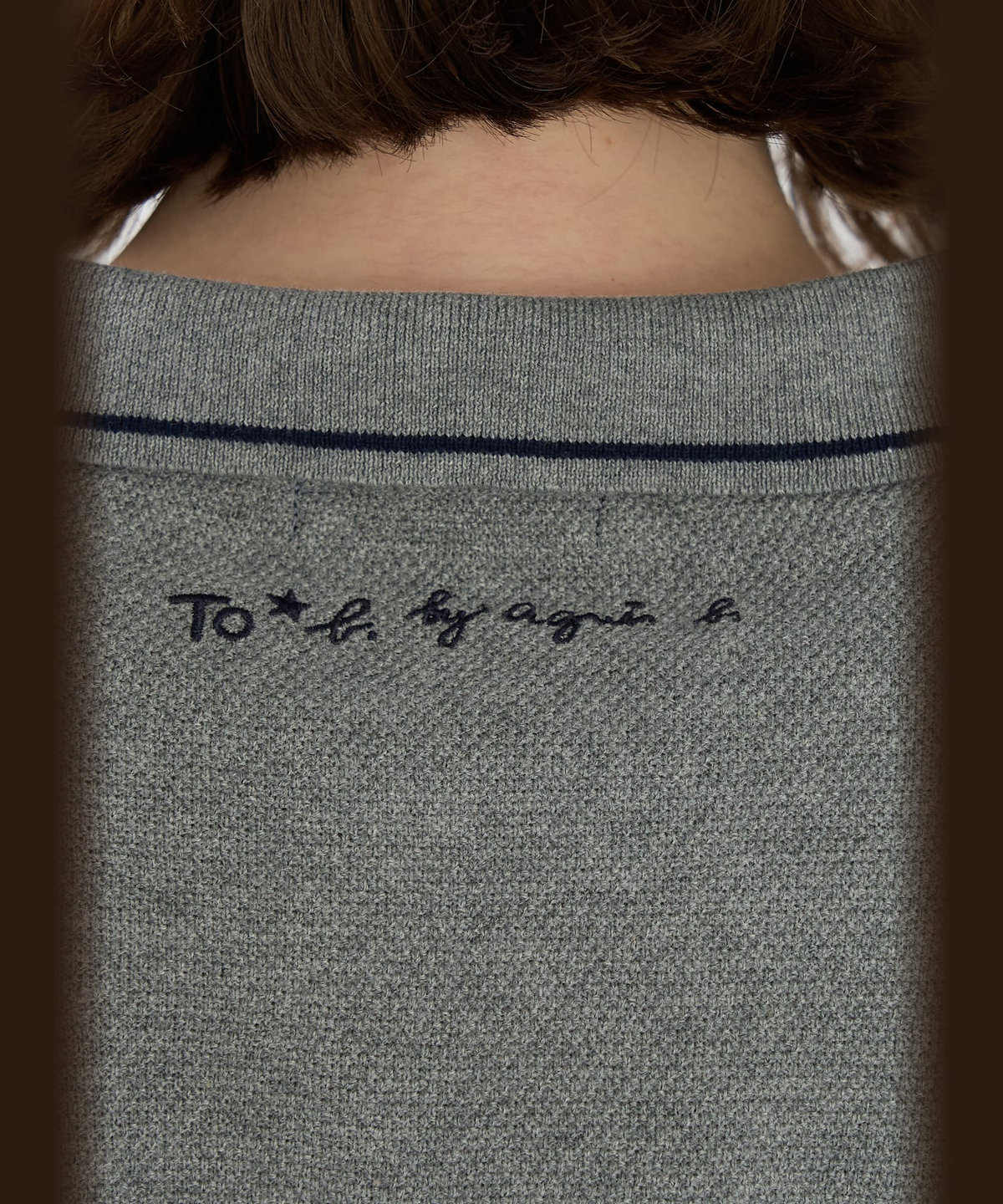 To b. by agnès b. スター 刺繍 コットン 半袖 ニット ポロシャツ グレー×ホワイト