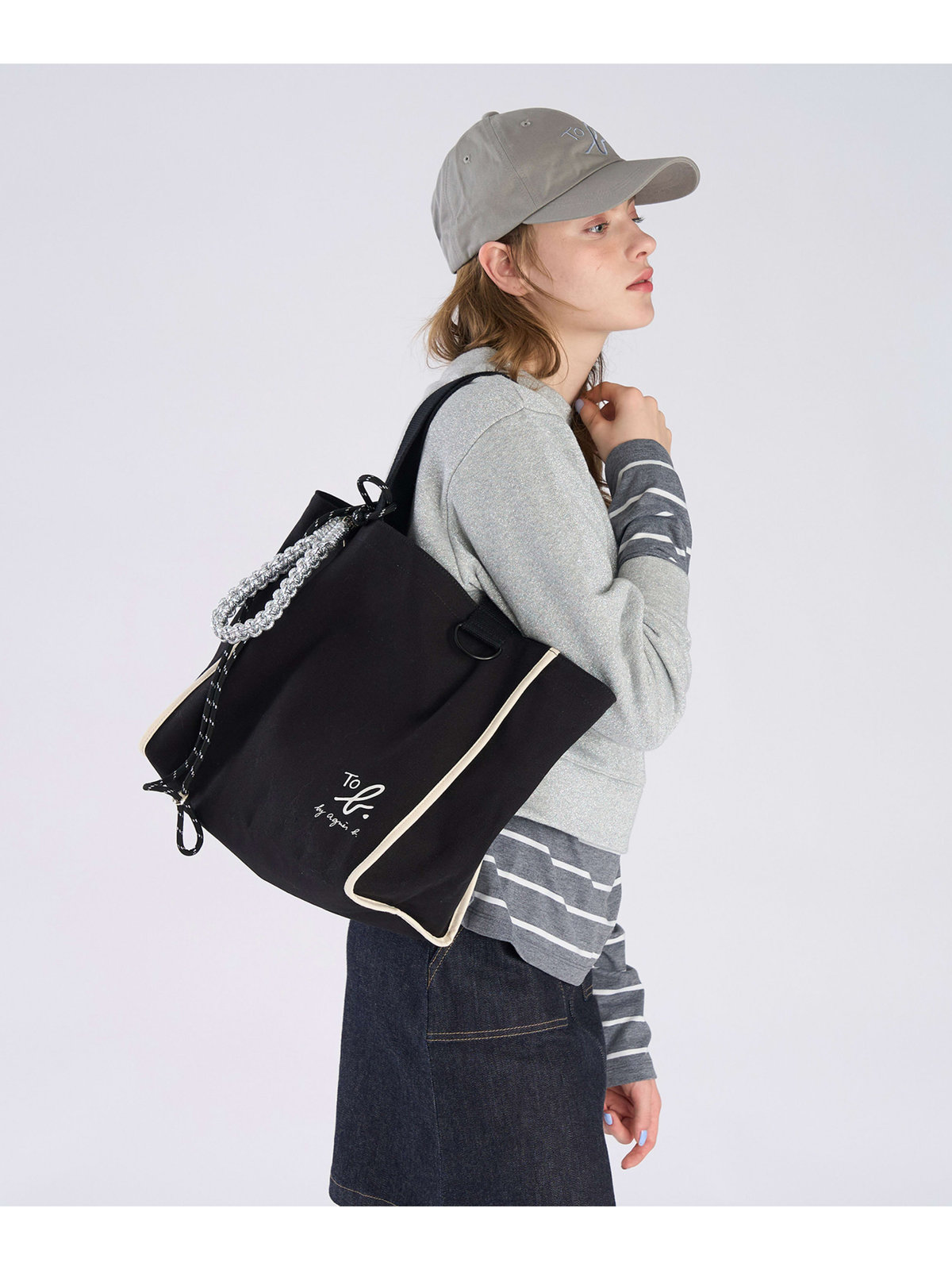 To b. by agnès b. To b. by agnes b.× green label relaxing コットン パイピング トートバッグ ブラック