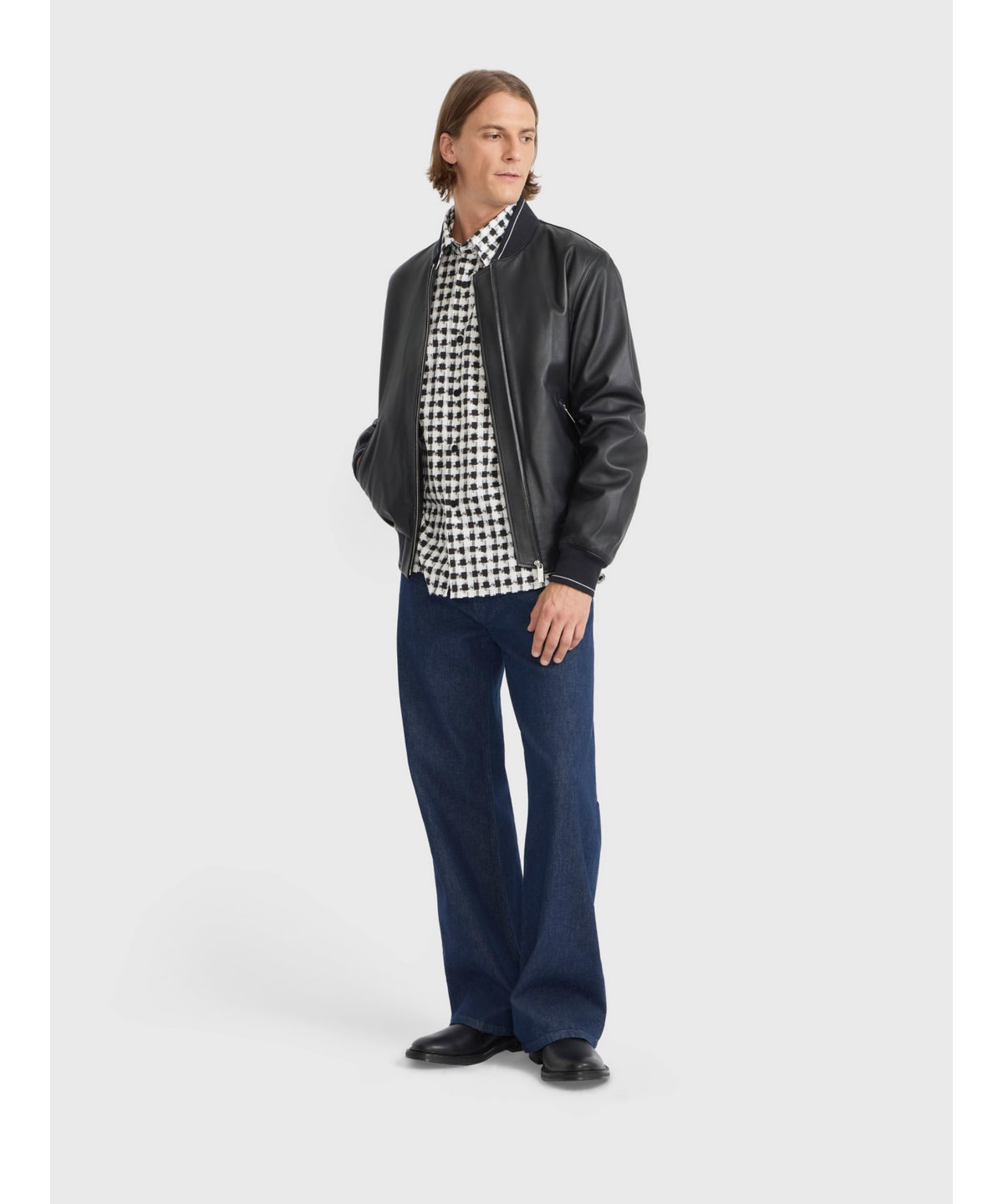 HOMME メンズ メンズ チェックプリント コットン 長袖 シャツ "Andy" ブラック