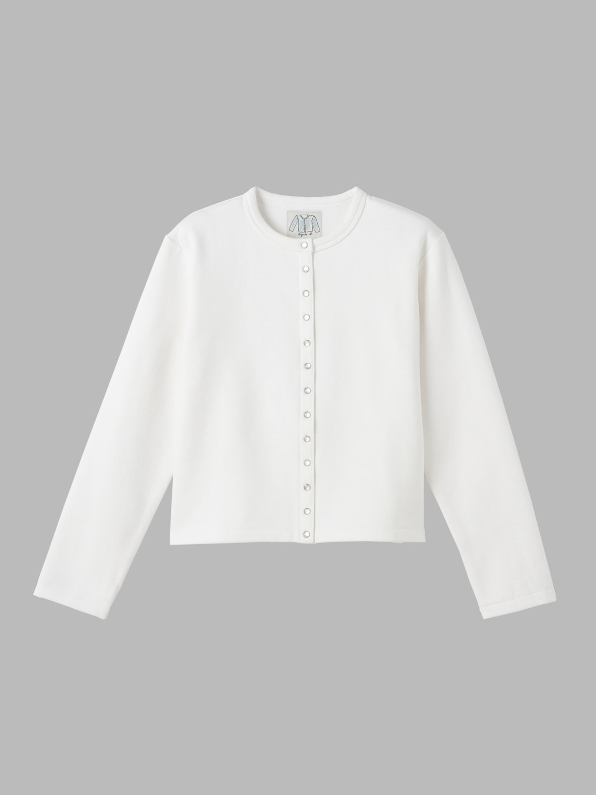 FEMME ウィメンズ コットン メルトン 長袖 カーディガンプレッション "Le Classique" ホワイト