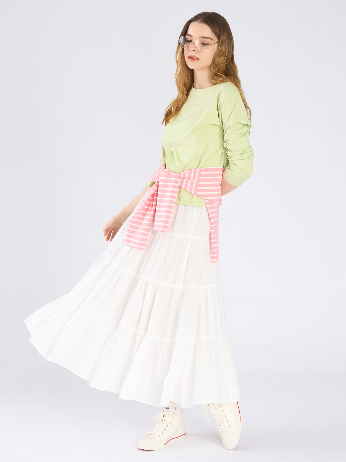 To b. by agnès b. カラー ロゴ 刺繍 長袖 Tシャツ グリーン