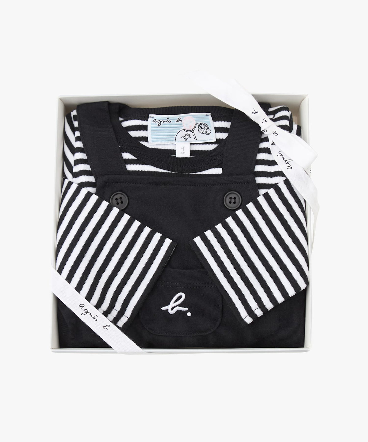 ENFANT ベビー WEB限定 ベビーギフトボックス ロゴボーダーTシャツ・サロペット2点セット ブラック
