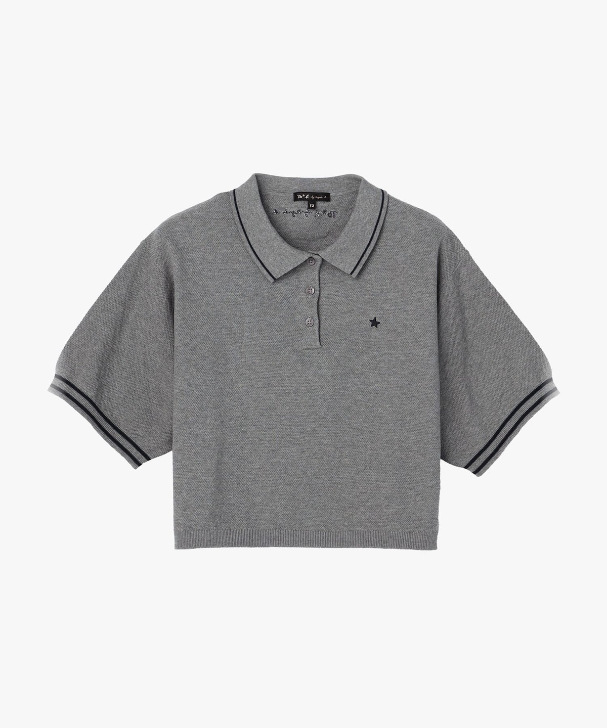 To b. by agnès b. スター 刺繍 コットン 半袖 ニット ポロシャツ グレー×ホワイト