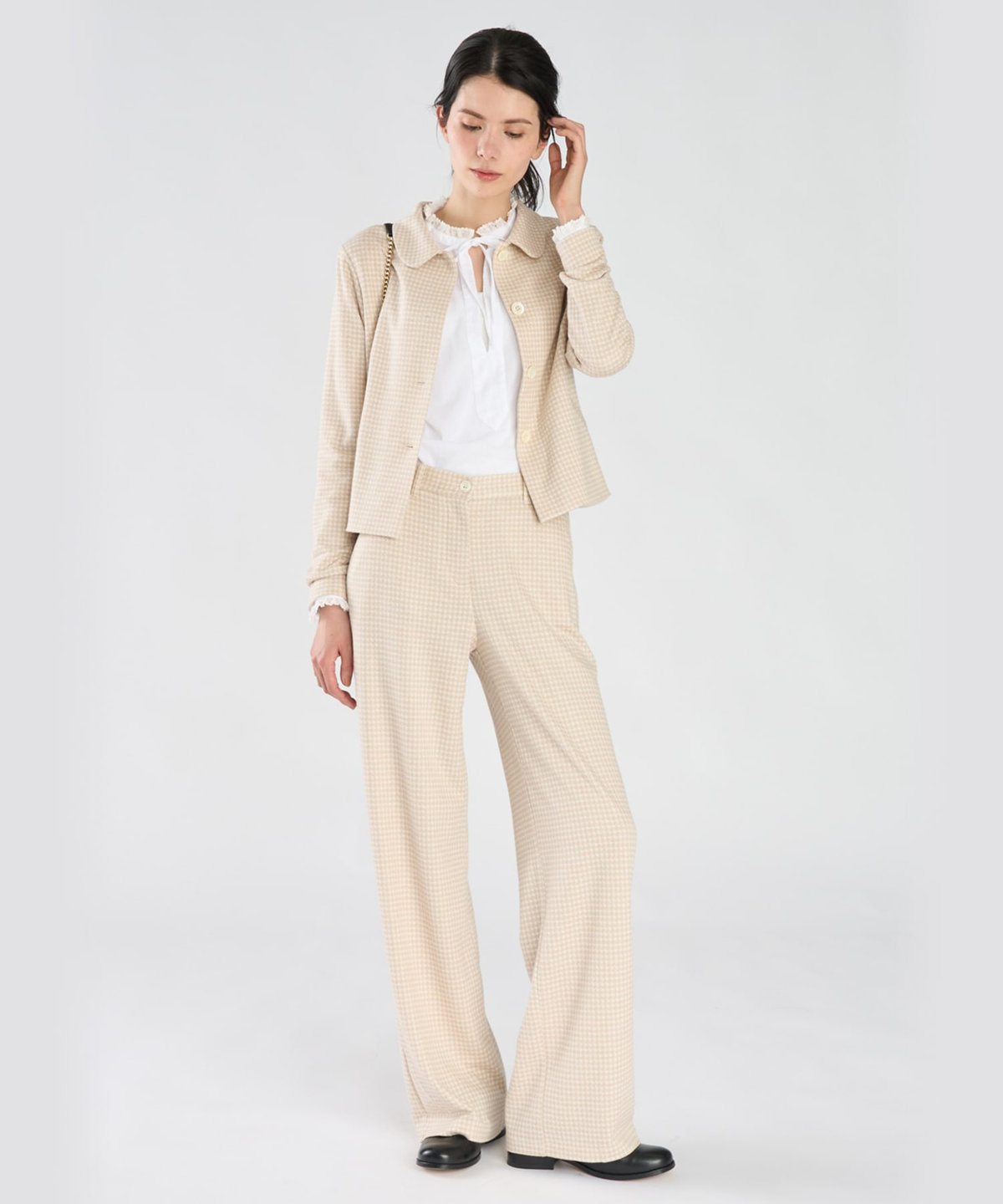 FEMME ウィメンズ 千鳥格子 ジャカード ワイドパンツ "Polisson" ベージュ系その他