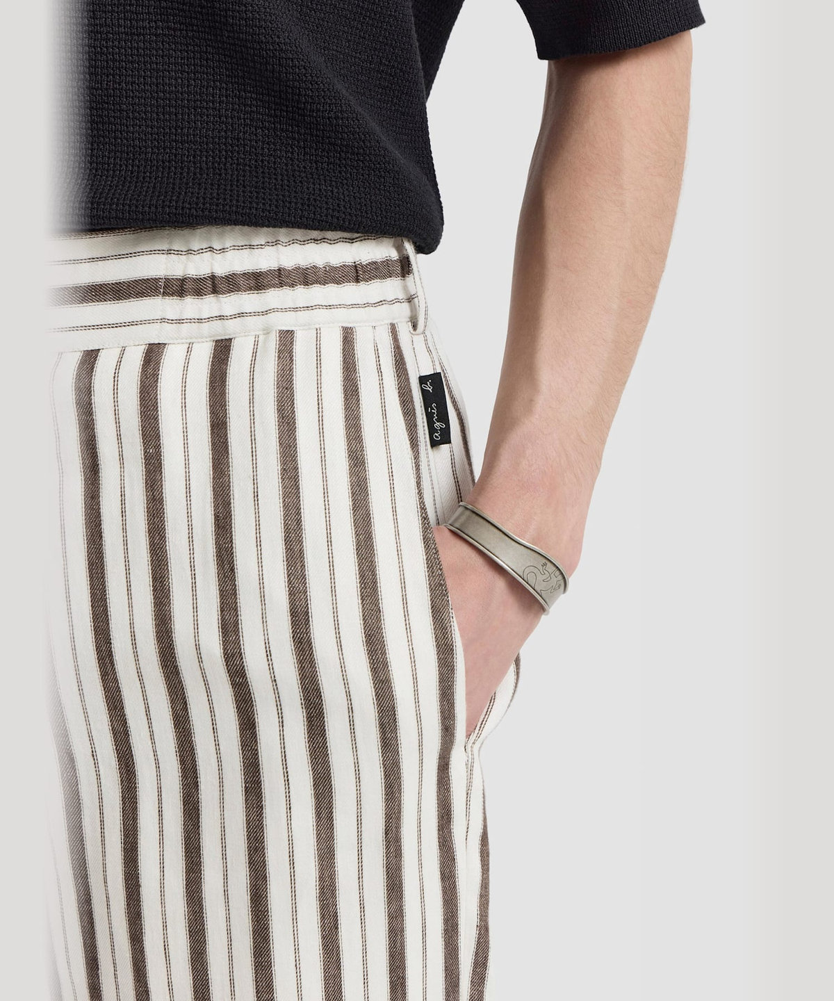 HOMME メンズ メンズ ストライプ リネン ワイドパンツ "Julen" ブラウン系その他